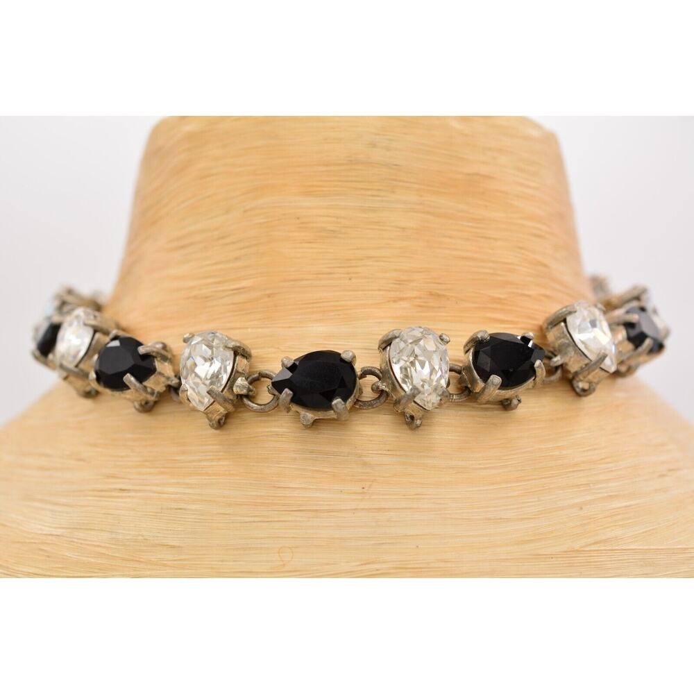 Otazu Crystal Choker Necklace Black White Prong Rhinestone Chunky Signed Bin6A